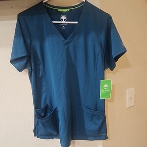 Healing Hands M Teal Blue Scrub Top NWT